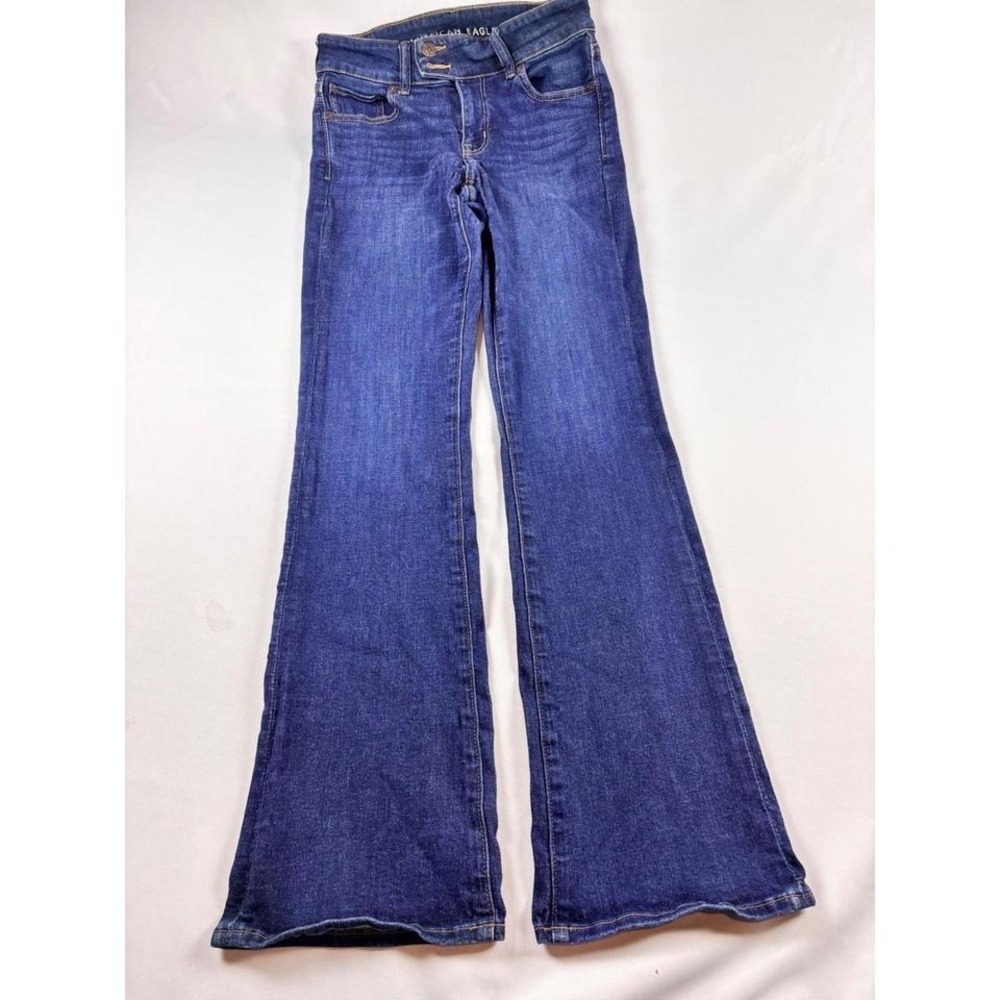 American Eagle Next Level Stretch Flare Jeans Dark Wash Double Button Size 4 Reg